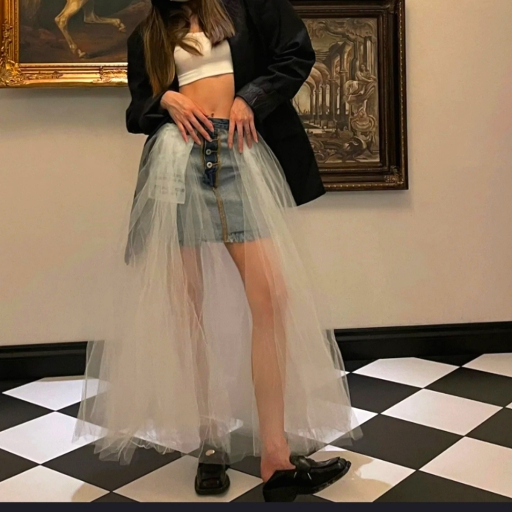 Denim Mini Skirt with Maxi Tutu Tulle Maternity Photoshoot